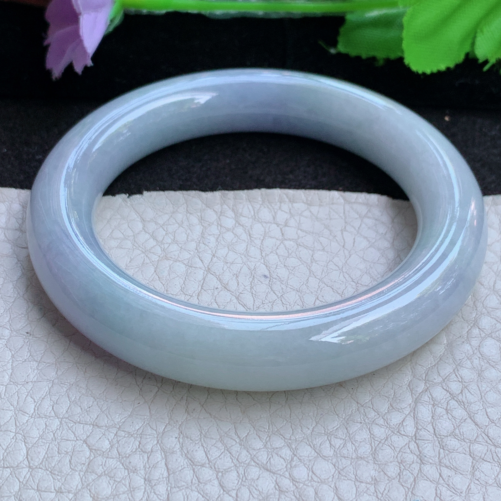 ee实拍54*12*11.5胖圆镯 缅甸翡翠a货玉手镯高品质紫罗兰圆条玉手环