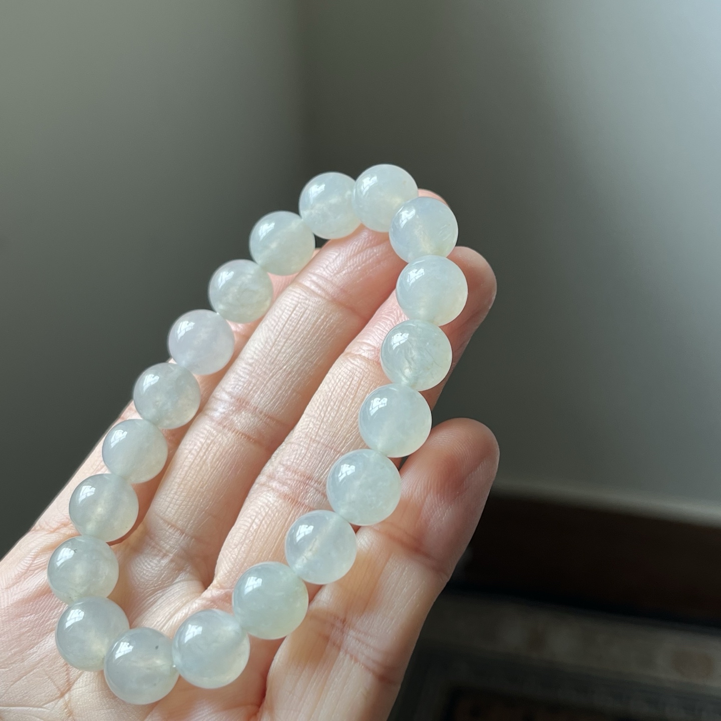 冰种圆珠手链，种水好，冰透，尺寸10.2