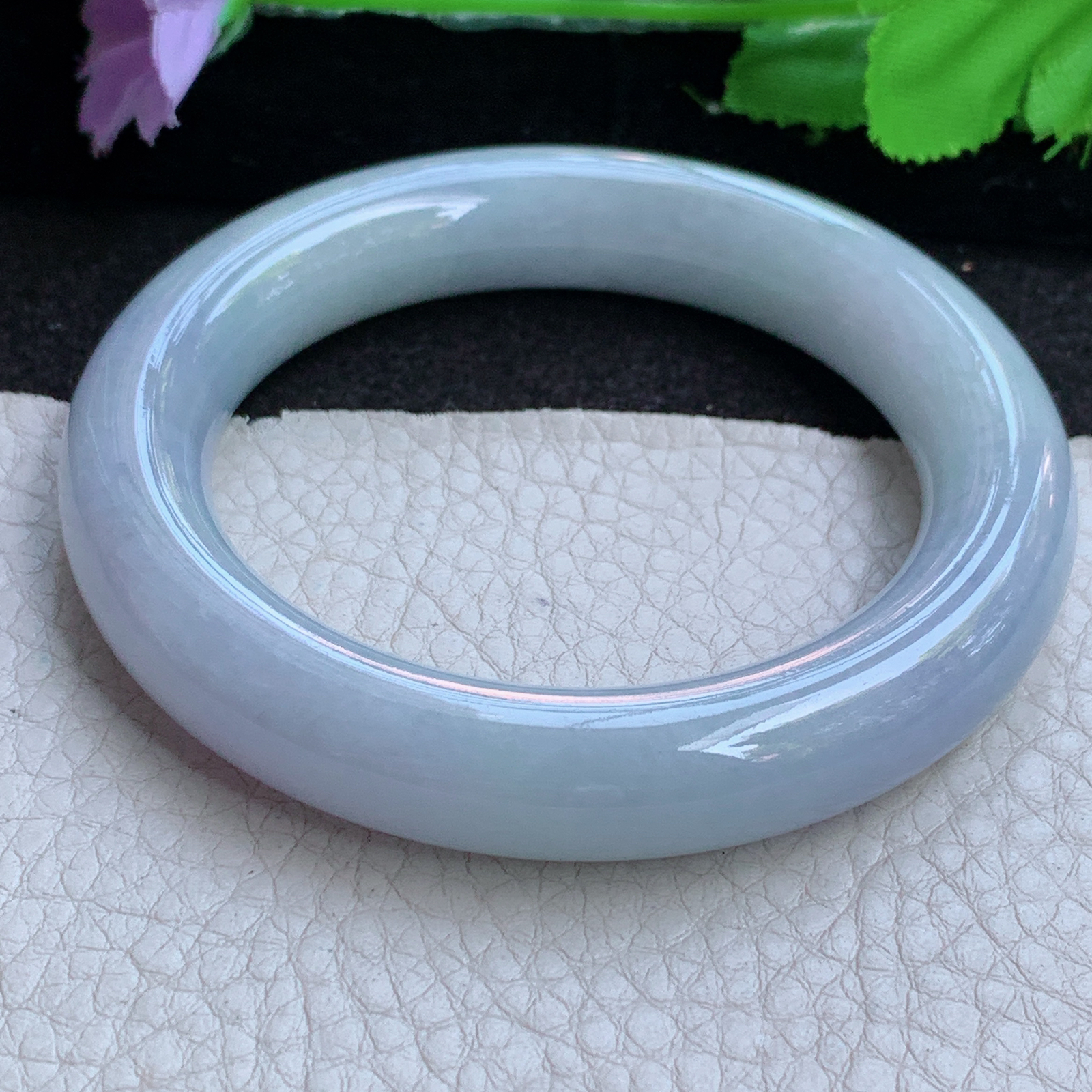 ee实拍54*12*11.5胖圆镯 缅甸翡翠a货玉手镯高品质紫罗兰圆条玉手环