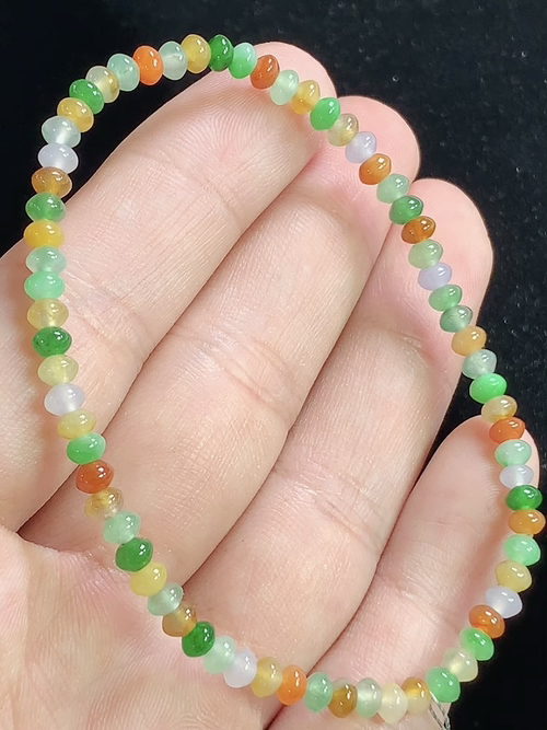 冰多彩多宝玉珠手串，尺寸3.7-2.4mm，Q10nfy