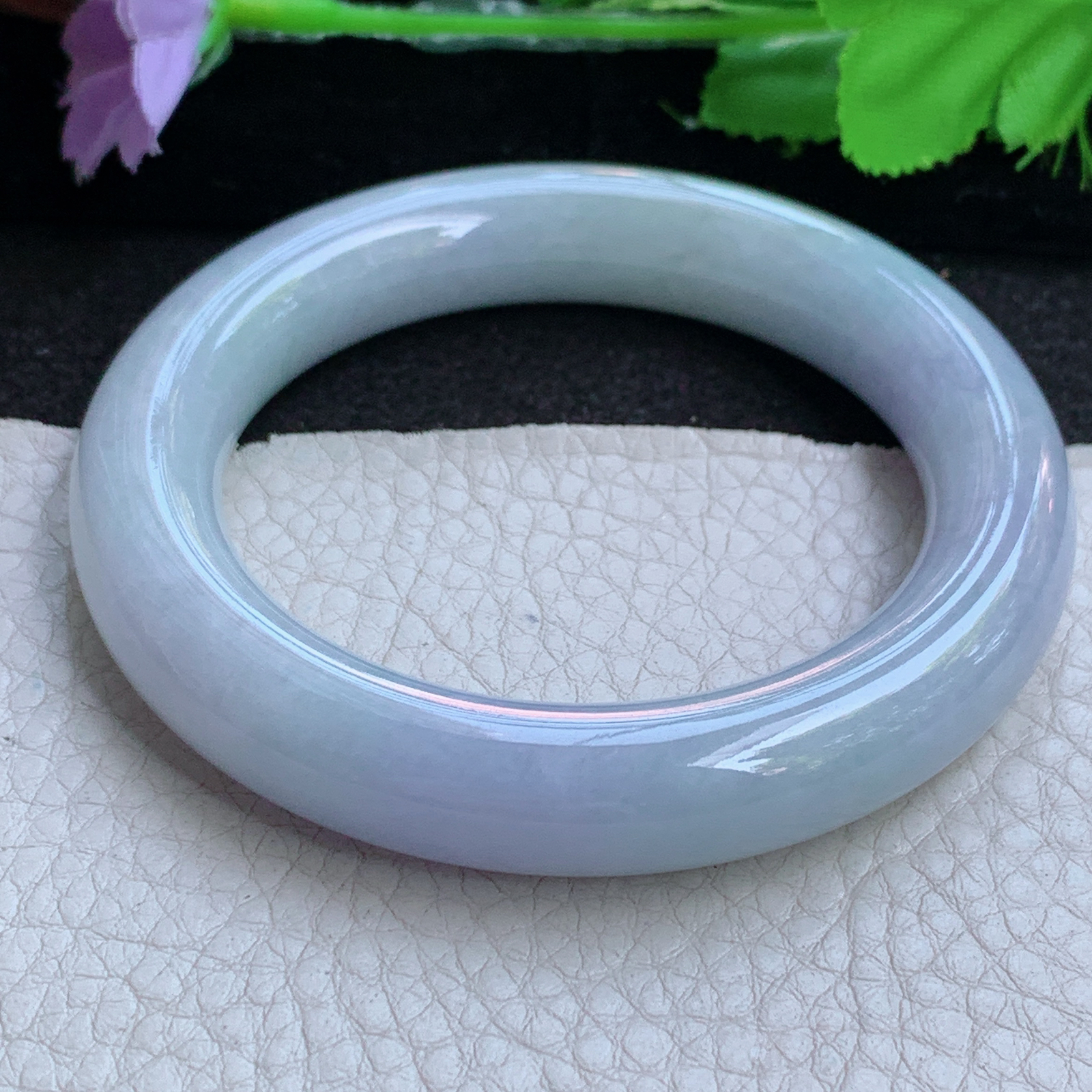 ee实拍54*12*11.5胖圆镯 缅甸翡翠a货玉手镯高品质紫罗兰圆条玉手环