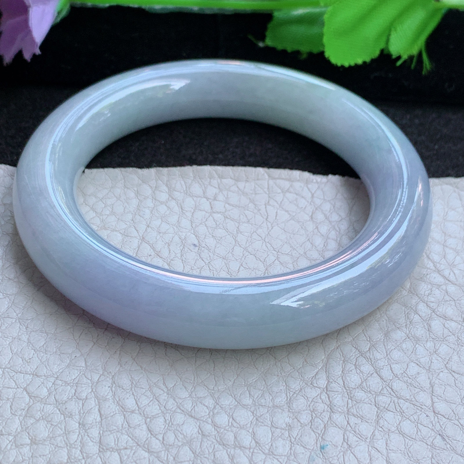 ee实拍54*12*11.5胖圆镯 缅甸翡翠a货玉手镯高品质紫罗兰圆条玉手环
