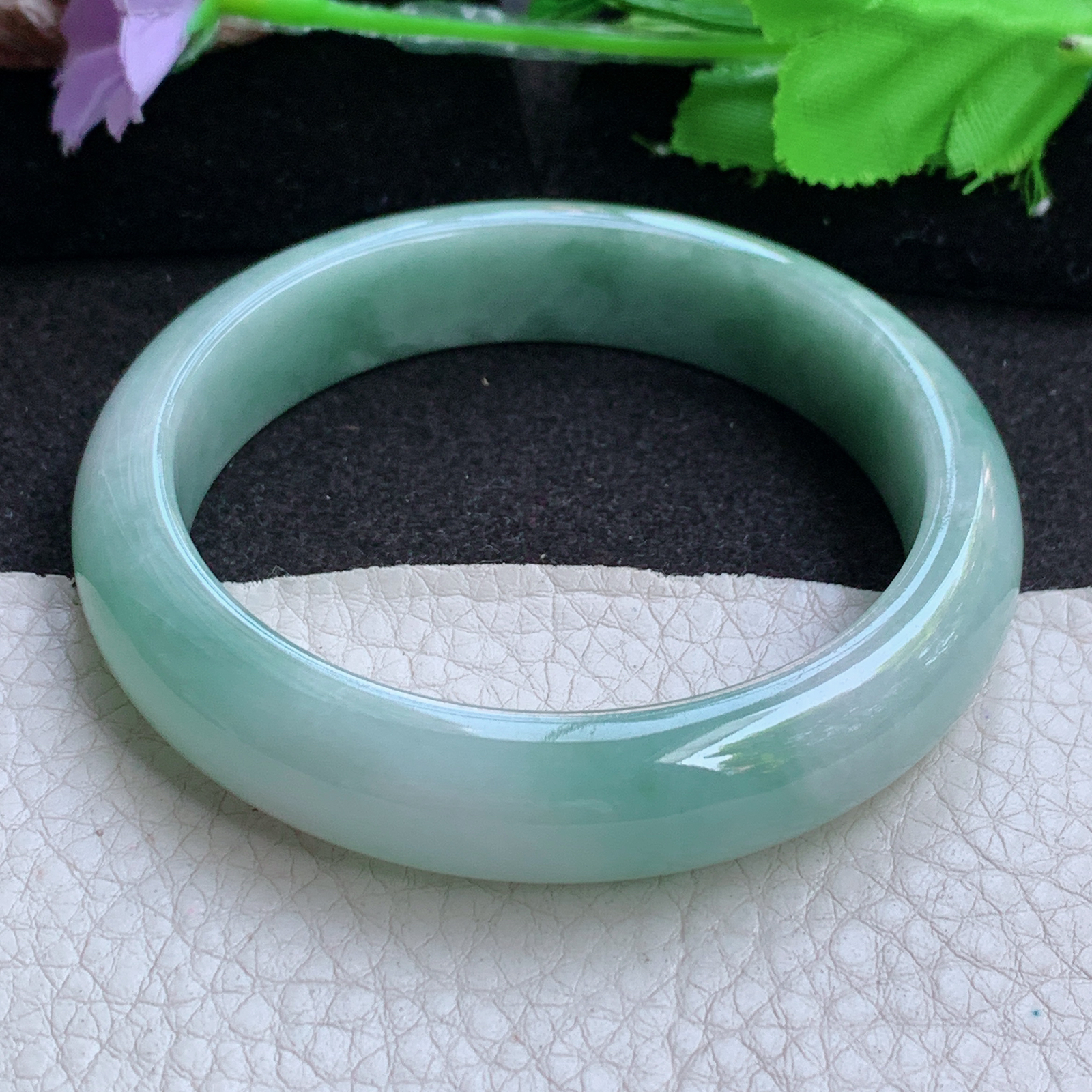 js实拍58.5*13.3*8平安镯 缅甸翡翠a货玉手镯飘花正圈玉手环