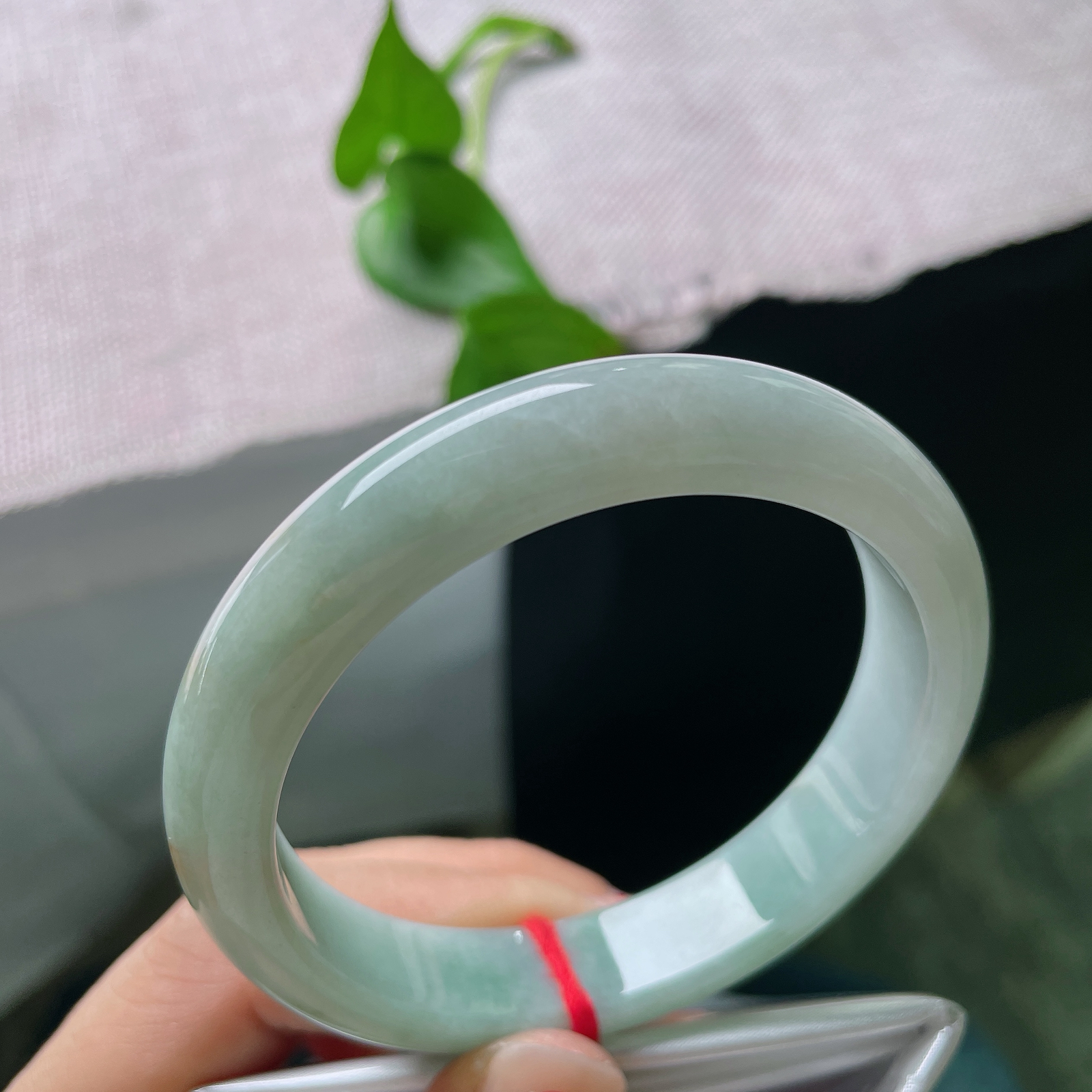 55.7/11.8/8.6，晴底正圈。晶体纹，素翠环身，零星洒金点缀，清冷玉色揉进暖融融细碎霞光。ss54088a。