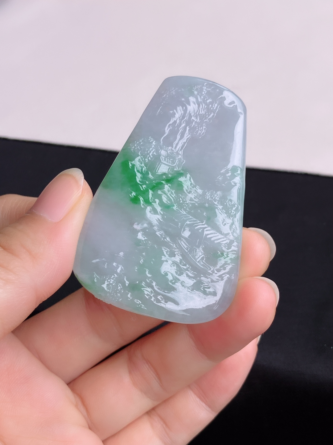 冰飘绿花山水牌，意境美，尺寸61/40.6/5.6/自然光实拍