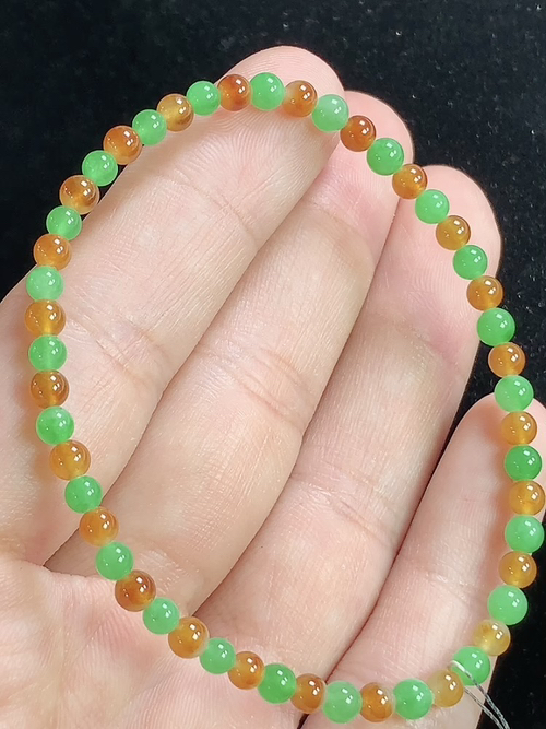 黄+绿冰双彩玉珠手串，尺寸3.6mm，Q10nfy