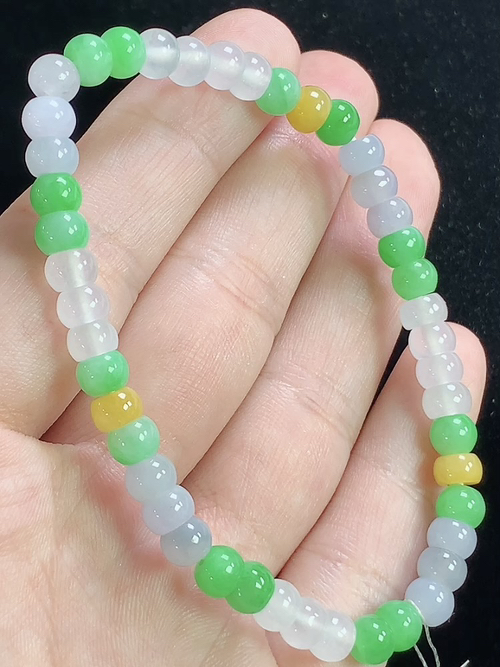冰双彩玉珠手串，尺寸5.5-4.3mm，Q10nfy