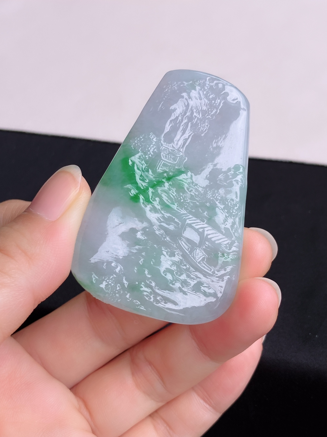 冰飘绿花山水牌，意境美，尺寸61/40.6/5.6/自然光实拍