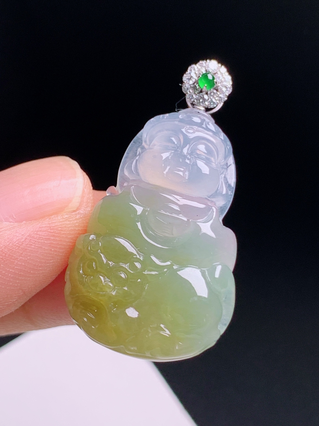 黄翡宝宝佛吊坠，冰透起光雕工圆润，童真吉祥 530708