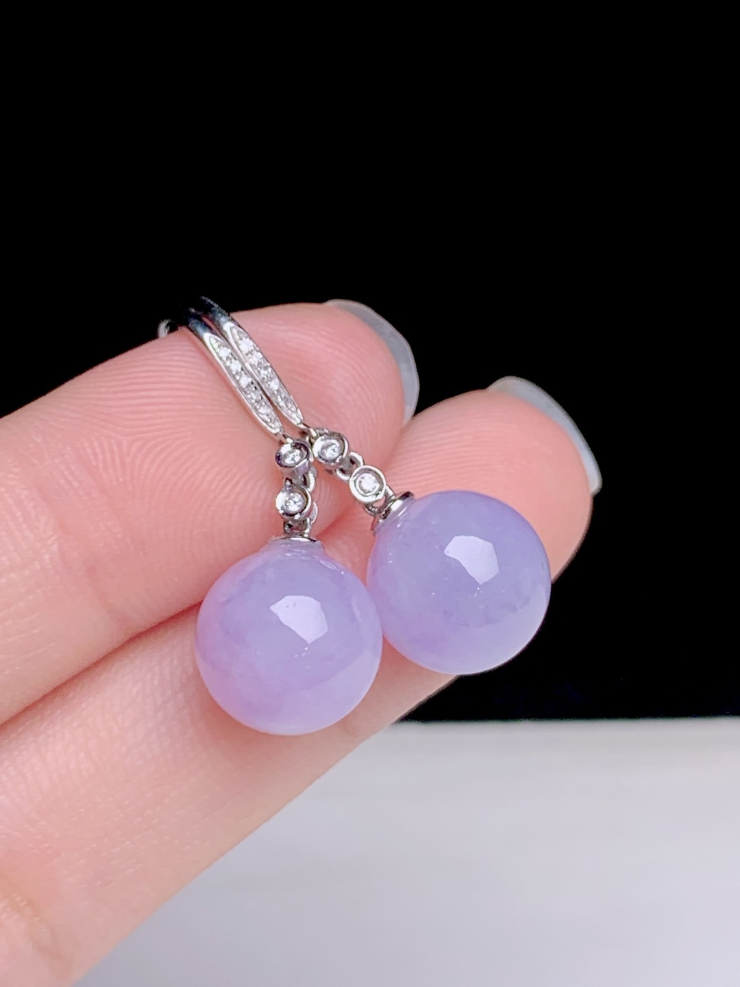 冰粉紫珠子耳坠 18k金钻镶嵌，28.5-10.3-10.3