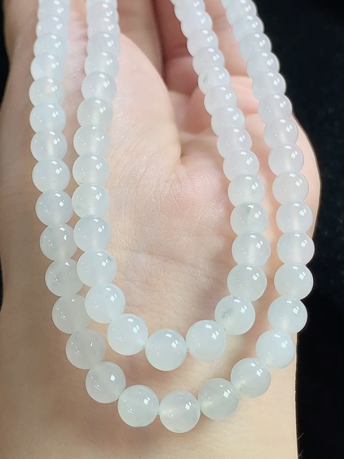 冰种玉珠项链，尺寸6.1mm，108颗，Q11xtg