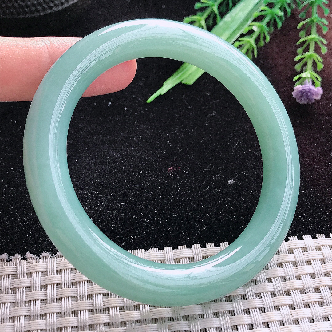 自然光58.5/10.2/10.6老坑冰润满色天空蓝圆条手镯平安镯翡翠美人镯