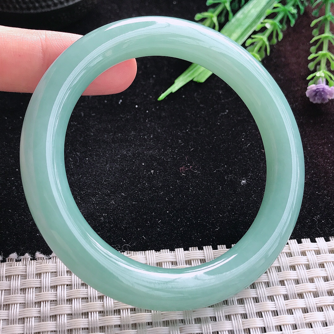 自然光58.5/10.2/10.6老坑冰润满色天空蓝圆条手镯平安镯翡翠美人镯