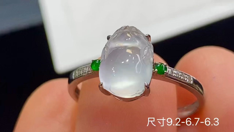 18k金+钻玻璃种貔貅戒指，无裂，9.2-6.7-6.3