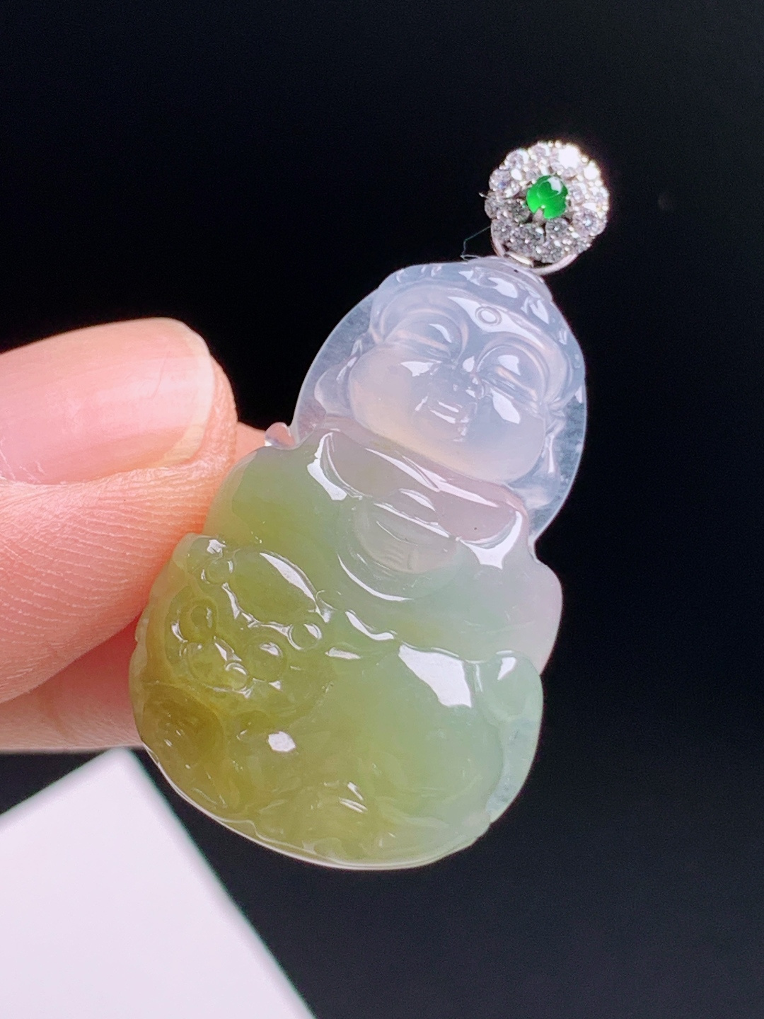 黄翡宝宝佛吊坠，冰透起光雕工圆润，童真吉祥 530708