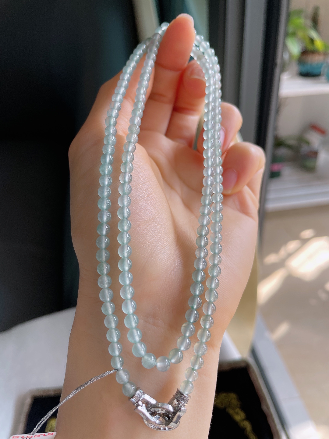 天然翡翠A货老坑，冰种珠链，尺寸：4mm152颗。【编2093】