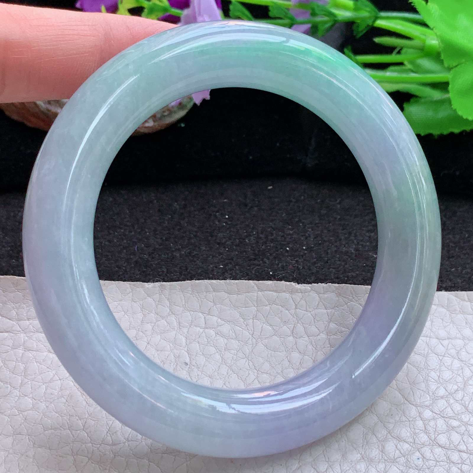 ss实拍58.5*12.5胖圆镯 缅甸翡翠a货玉手镯高品质春带彩圆条玉手环