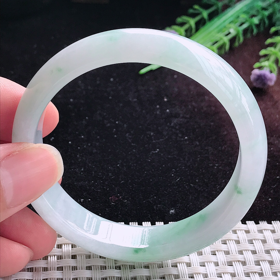 自然光55/13.5/7.2老坑冰润飘花手镯平安镯翡翠美人镯