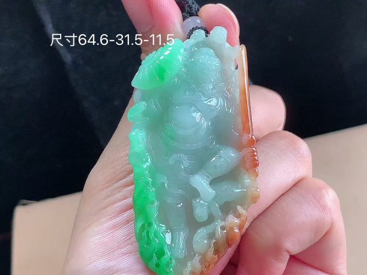 黄加绿钟馗 老坑冰透 种老水足 水润光泽 性比高 无裂, 尺寸看图