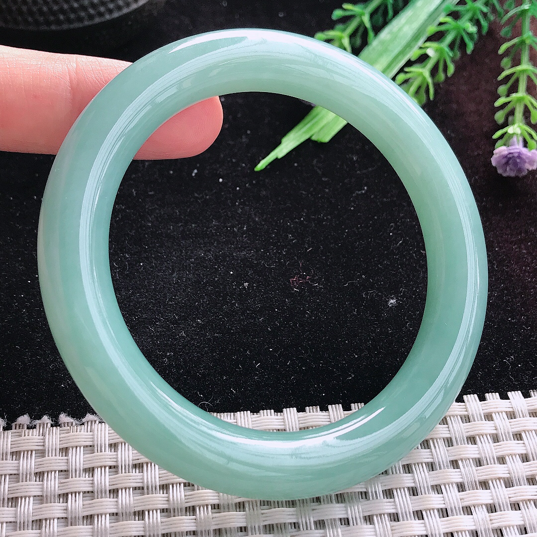 自然光58.5/10.2/10.6老坑冰润满色天空蓝圆条手镯平安镯翡翠美人镯
