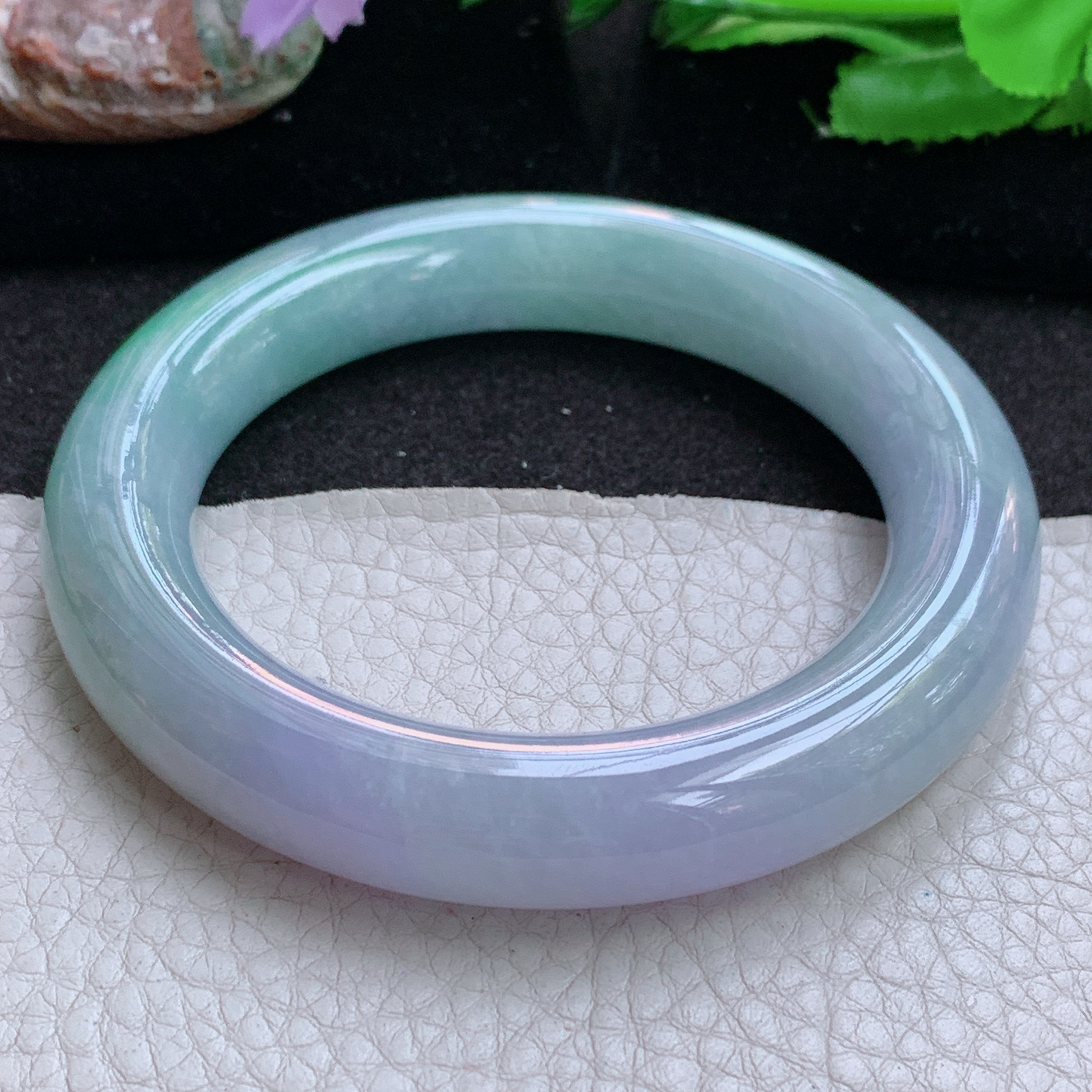ss实拍58.5*12.5胖圆镯 缅甸翡翠a货玉手镯高品质春带彩圆条玉手环