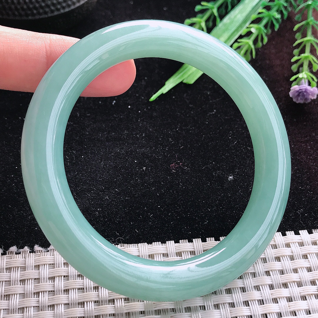 自然光58.5/10.2/10.6老坑冰润满色天空蓝圆条手镯平安镯翡翠美人镯