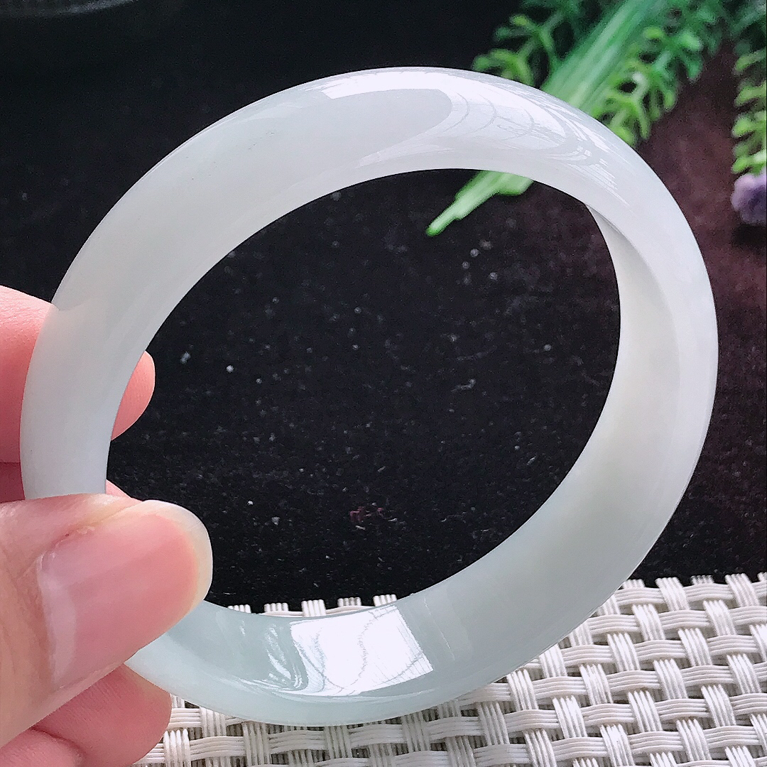 自然光56.5/15/6.5老坑秀气冰润白月光手镯平安镯翡翠轮胎镯