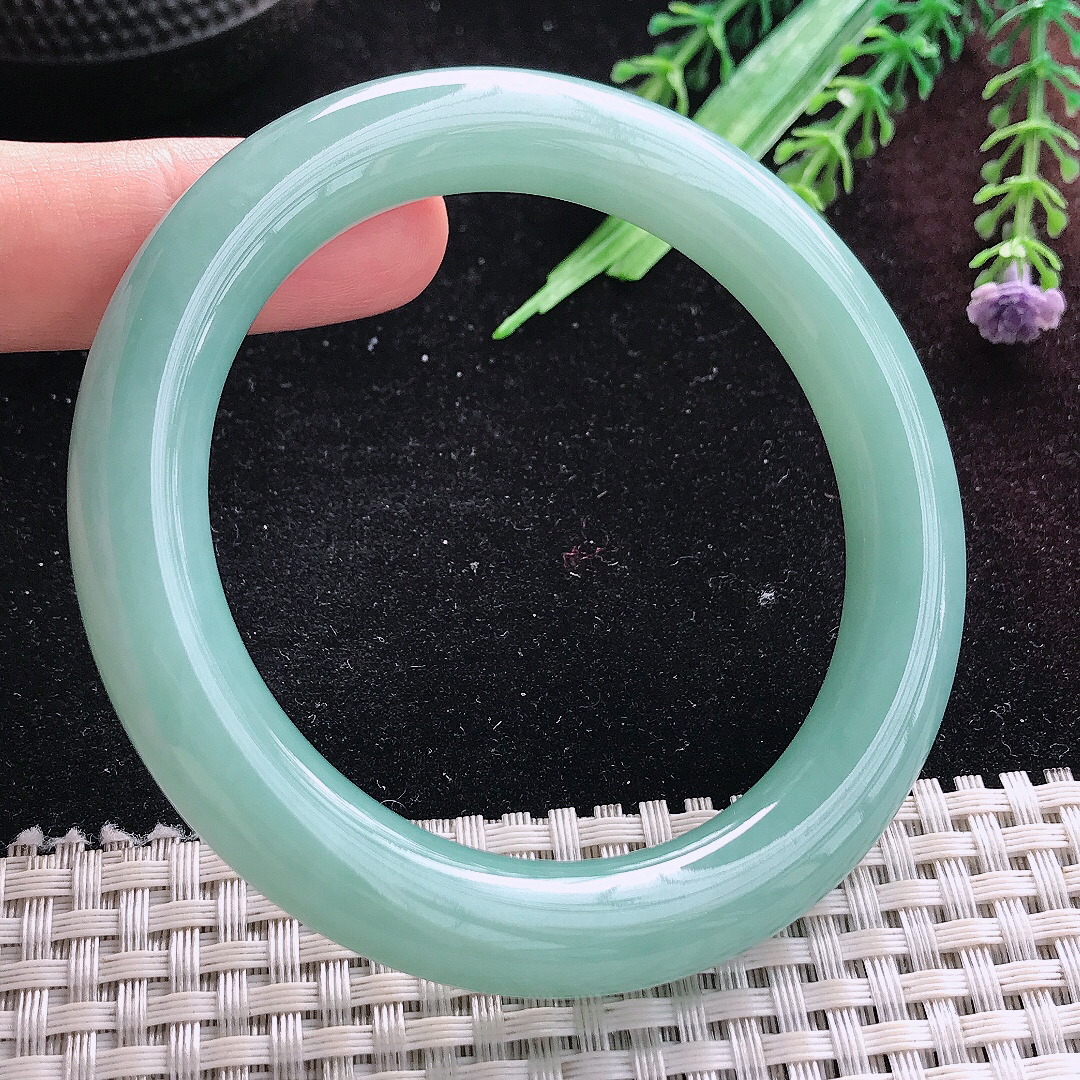 自然光58.5/10.2/10.6老坑冰润满色天空蓝圆条手镯平安镯翡翠美人镯