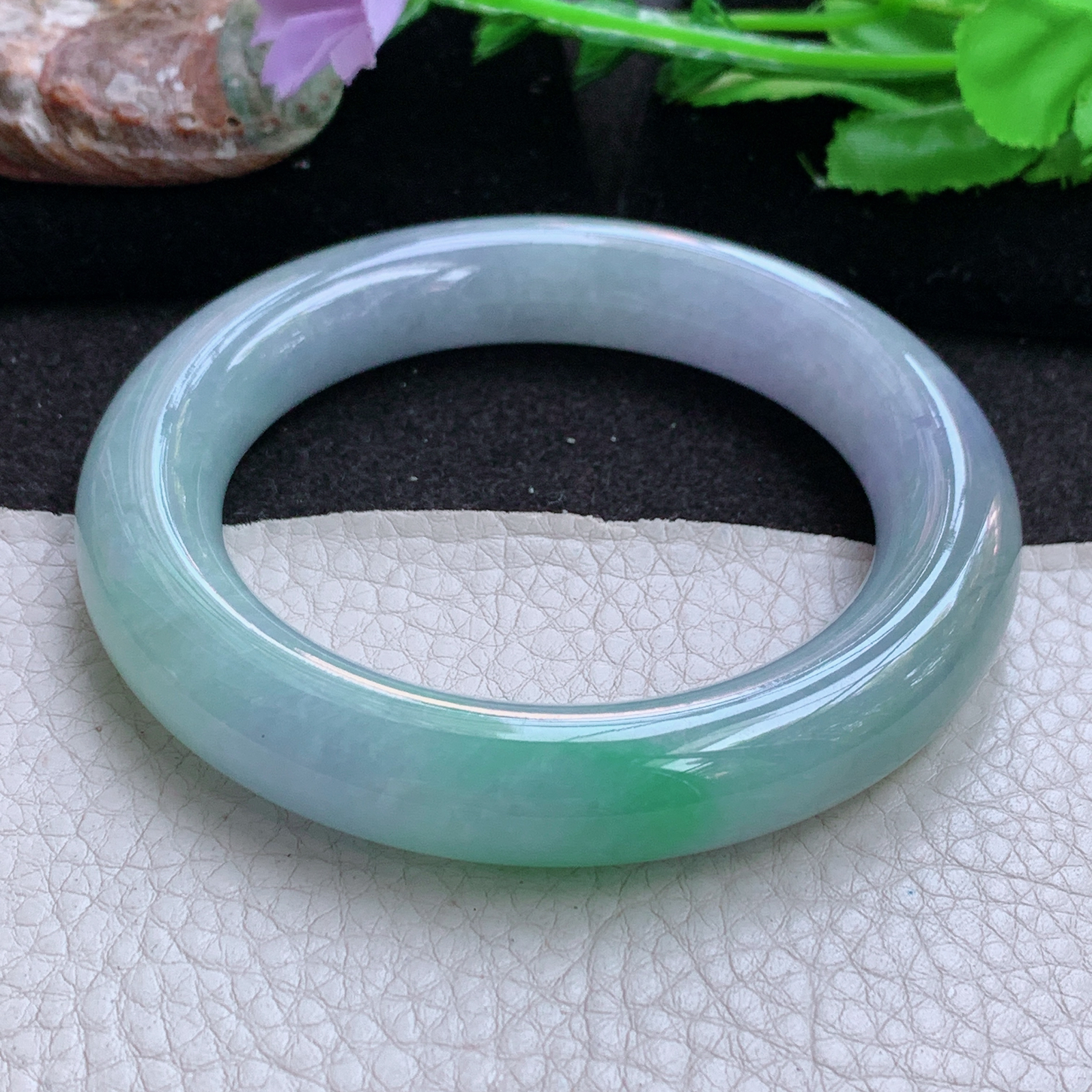ss实拍58.5*12.5胖圆镯 缅甸翡翠a货玉手镯高品质春带彩圆条玉手环
