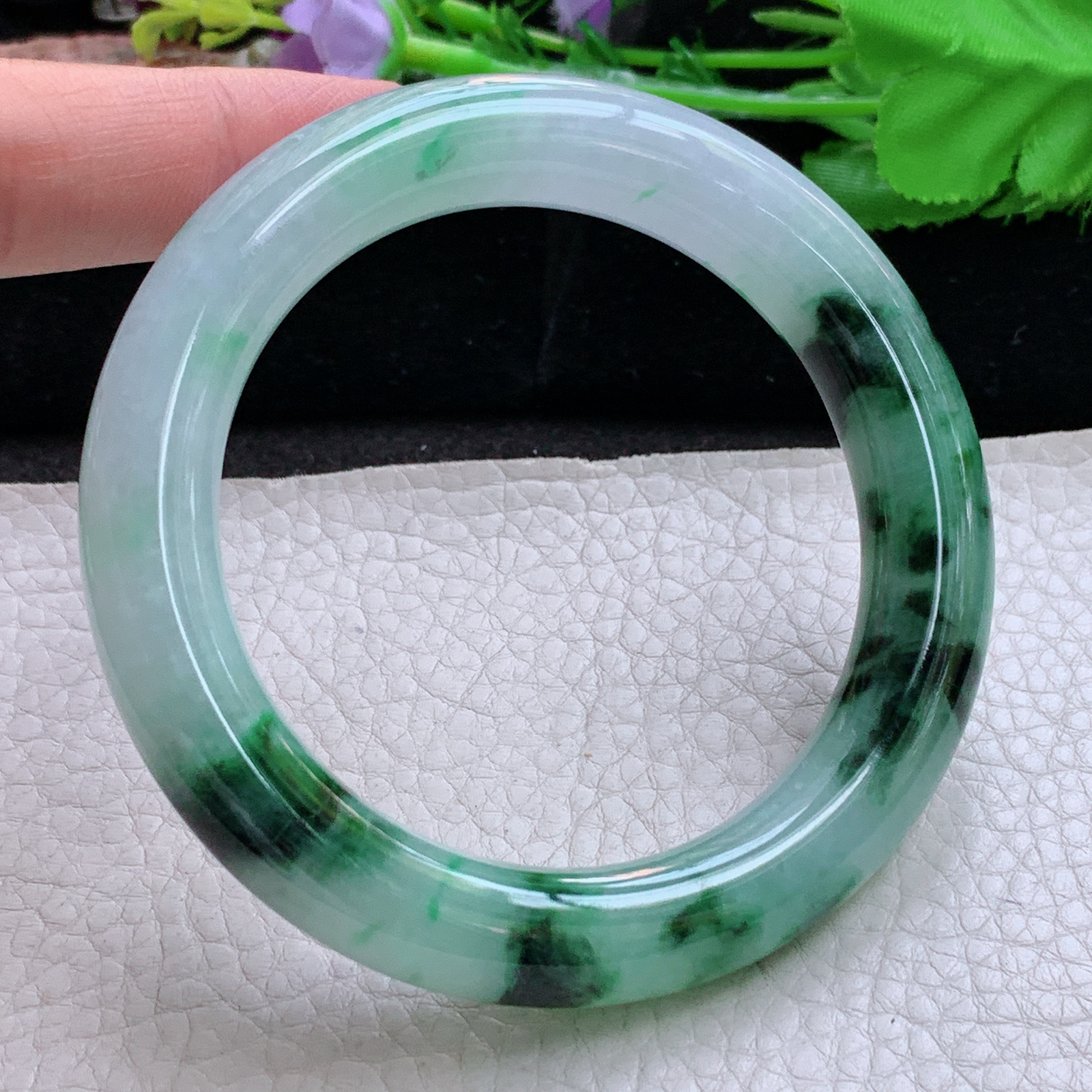 ss实拍58.5*12.2*11.5胖圆镯 缅甸翡翠a货玉手镯高品质冰飘花圆条玉手环