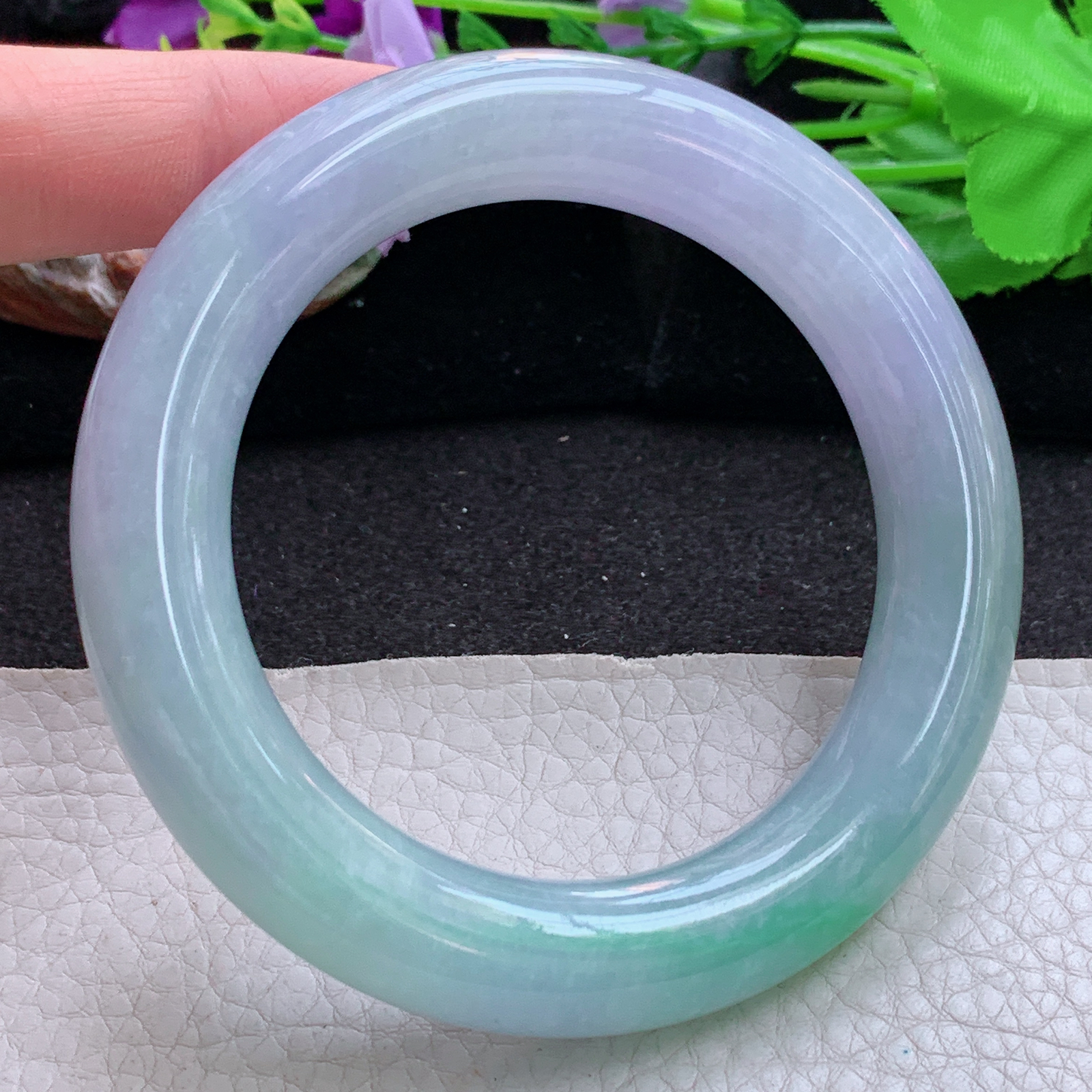 ss实拍58.5*12.5胖圆镯 缅甸翡翠a货玉手镯高品质春带彩圆条玉手环