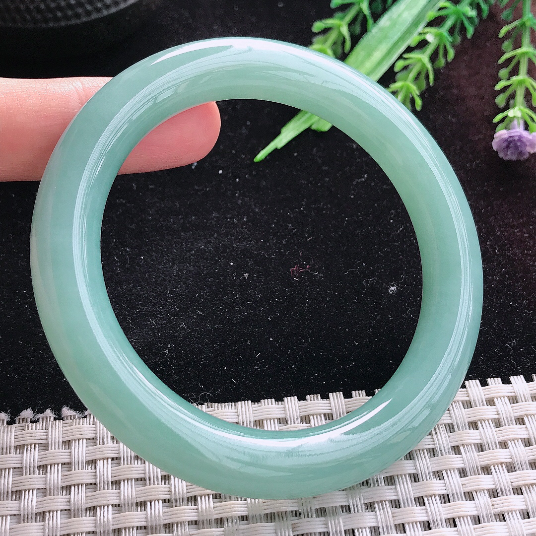 自然光58.5/10.2/10.6老坑冰润满色天空蓝圆条手镯平安镯翡翠美人镯