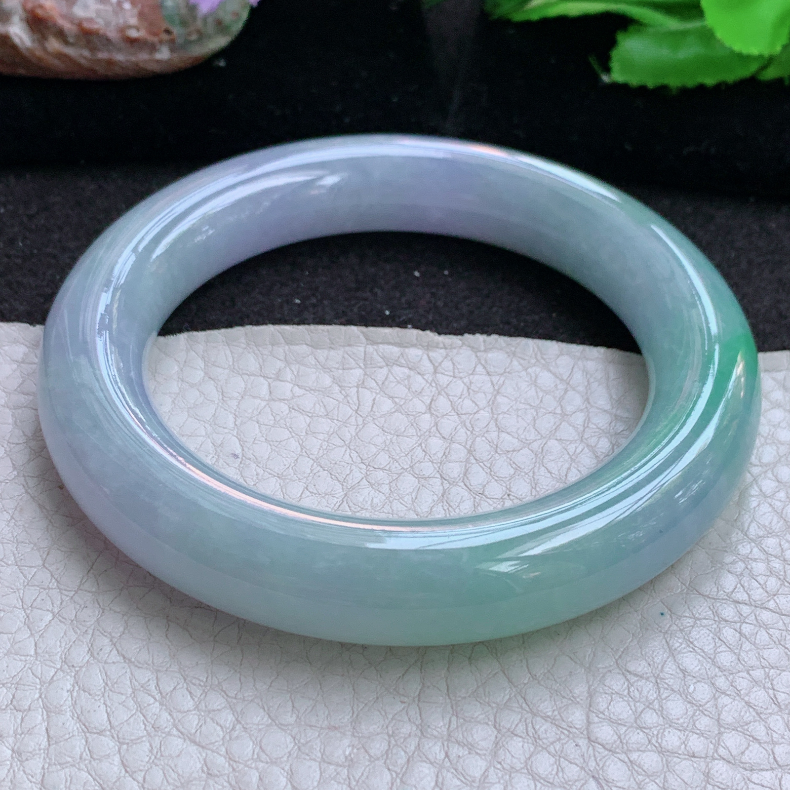 ss实拍58.5*12.5胖圆镯 缅甸翡翠a货玉手镯高品质春带彩圆条玉手环