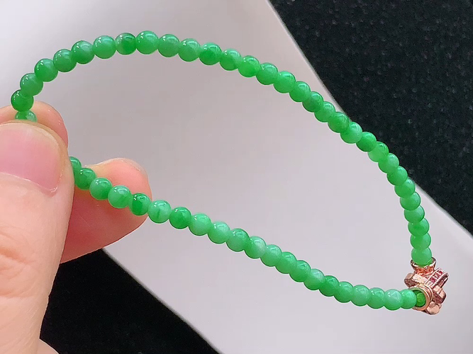 ️ 满绿手串，尺寸取一3.4mm，包A附证书