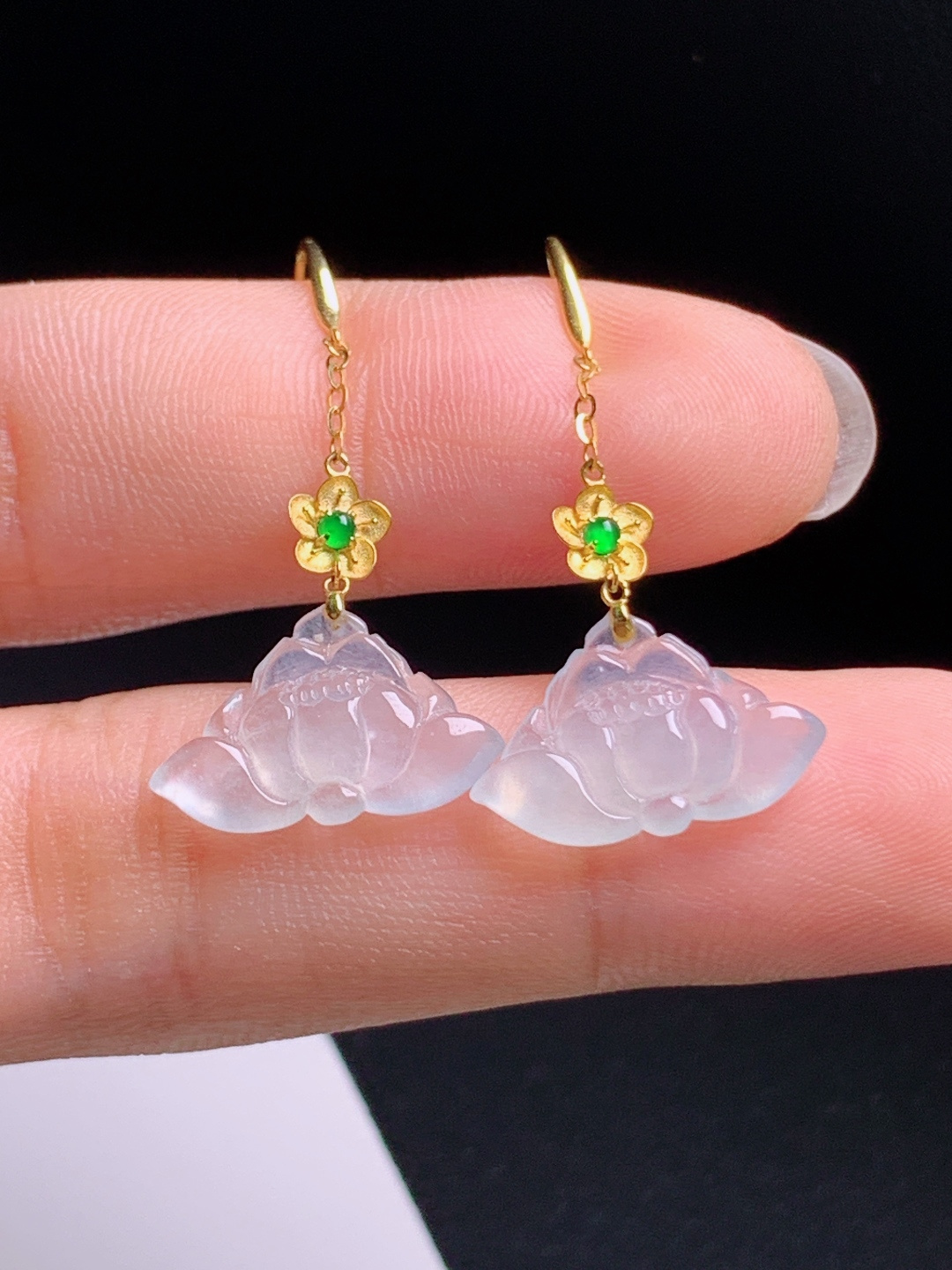 ️ 莲花耳坠，玉质通透金款秀气，清雅脱俗 530708