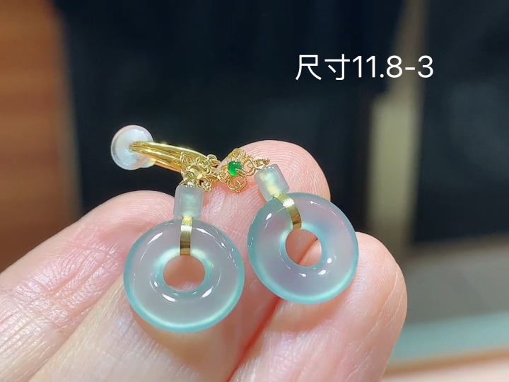 18K 冰底色甜甜圈耳坠 无裂,尺寸，11.8-3