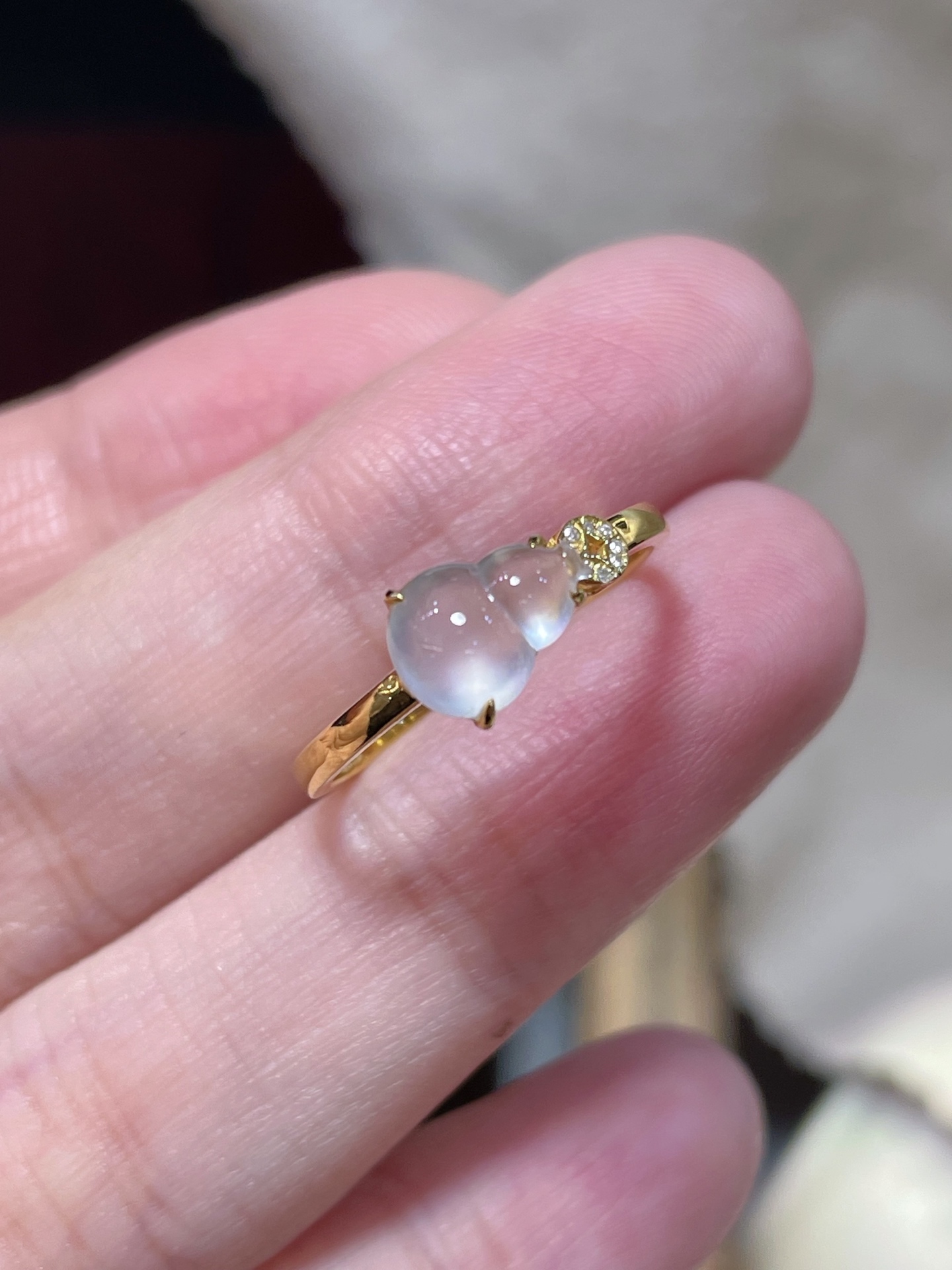 ️ 性比 葫芦戒指 料子水润通透，种老起光。 18k金镶嵌，非常时尚好看，8.3-6.5-3.3