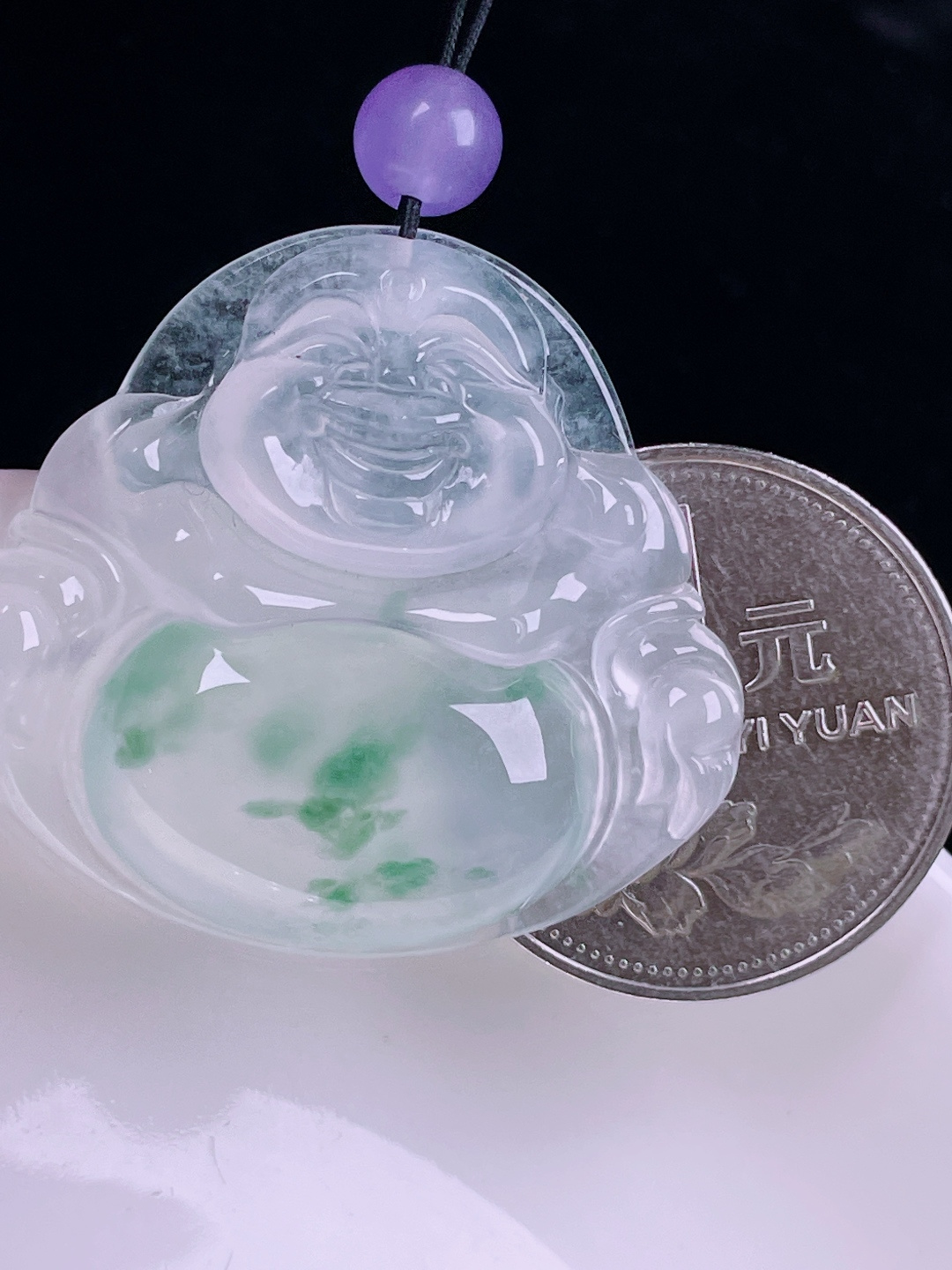 白冰佛公，老种起光，细底通透，尺寸：31.8/34.8/6.8mm0712