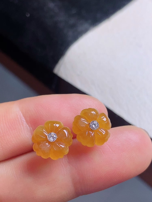 小花耳钉 冰红翡 无裂 10mm