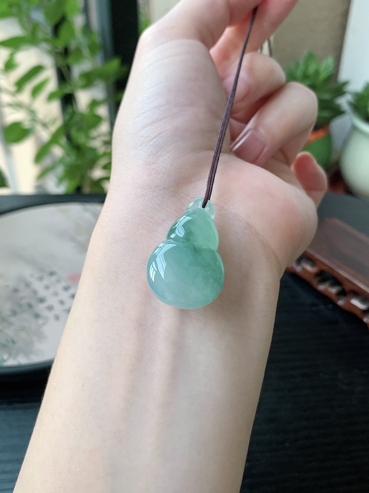 老坑冰种胶感飘蓝花葫芦吊坠 裸石尺寸:27.8-18.7-11.5mm