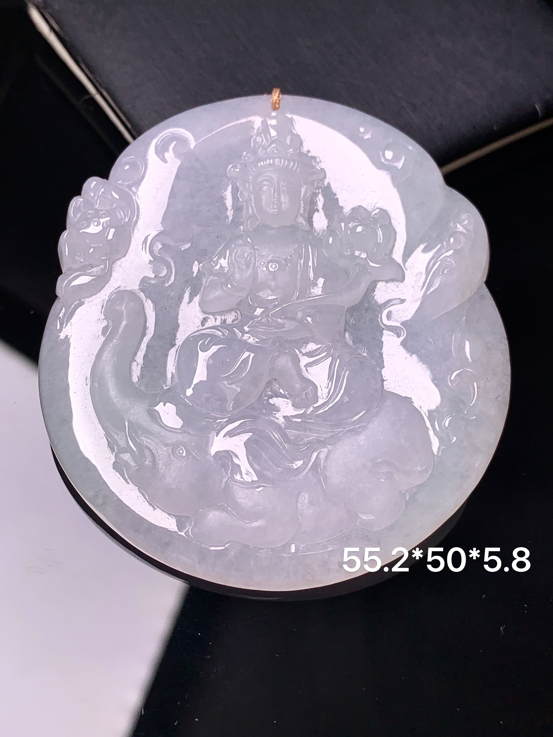 冰种普贤观音菩萨吊坠 玉质细腻 色泽艳丽清新 整体尺寸55.2*50*5.8 b2