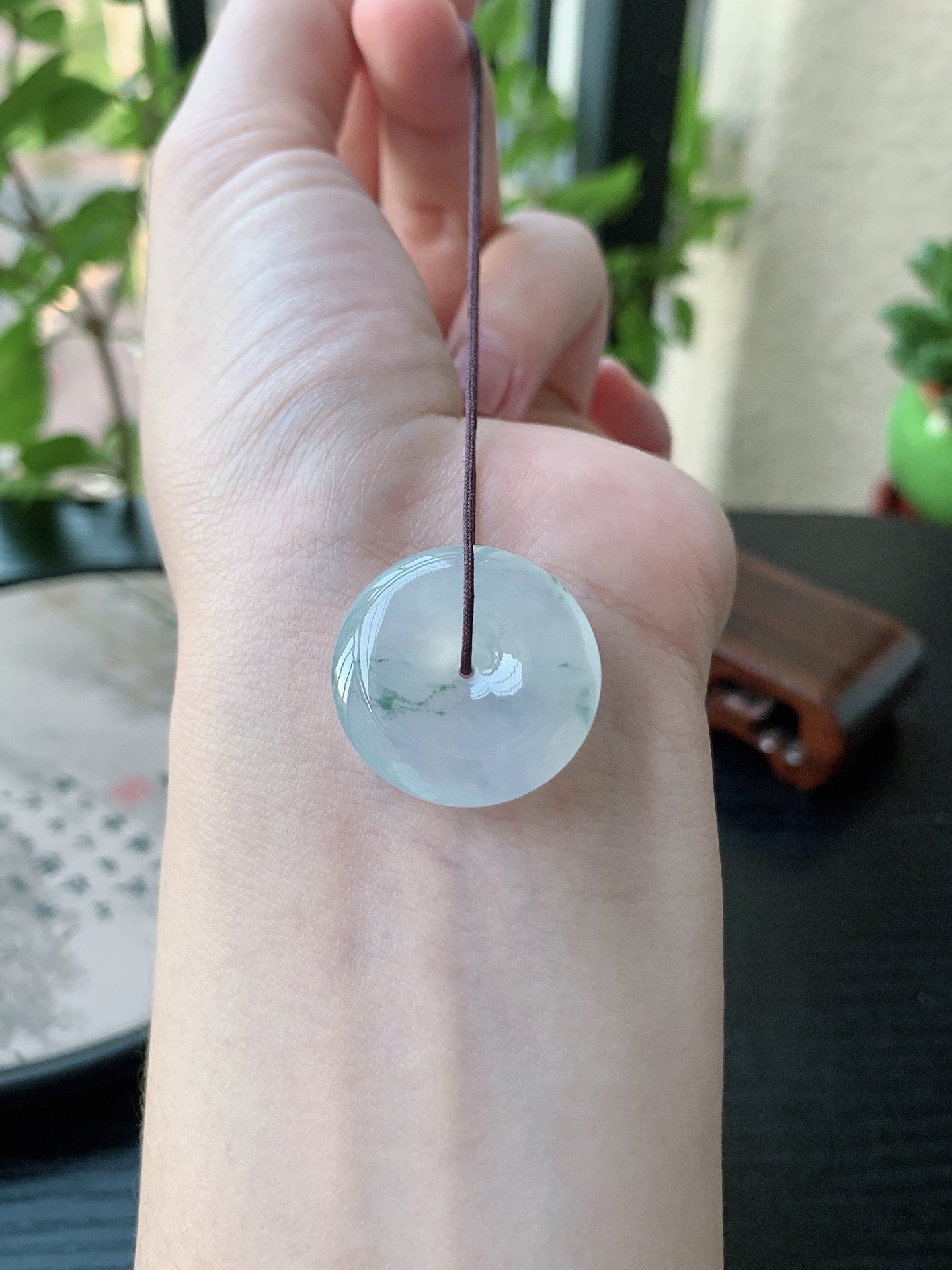 老坑冰种胶感飘花平安扣吊坠 裸石尺寸:23.8-5.3mm