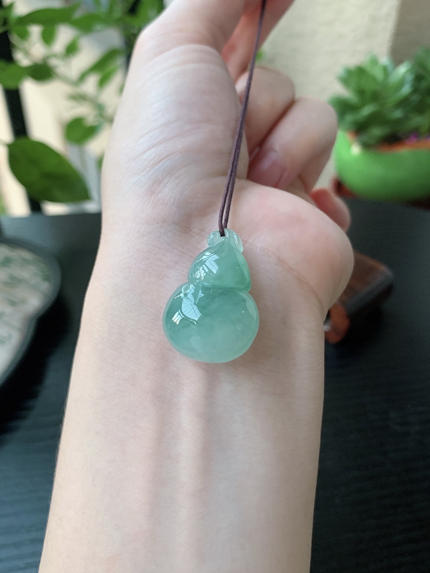 老坑冰种胶感飘蓝花葫芦吊坠 裸石尺寸:27.8-18.7-11.5mm