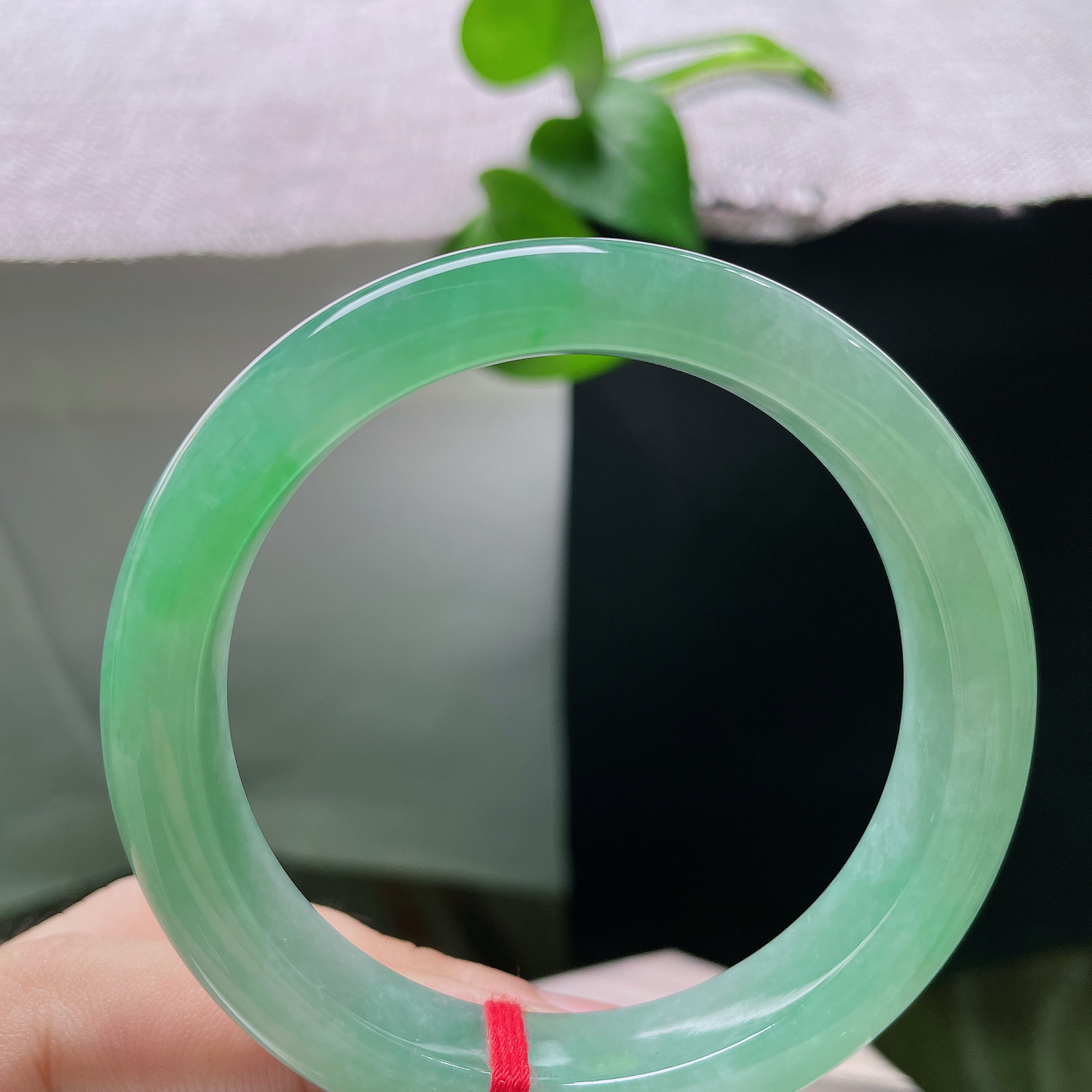 56/11.9/8.7，绿底正圈，完美，冰透晴水玉镯，色泽清浅柔和，上手自带沁心凉意。ss55831a