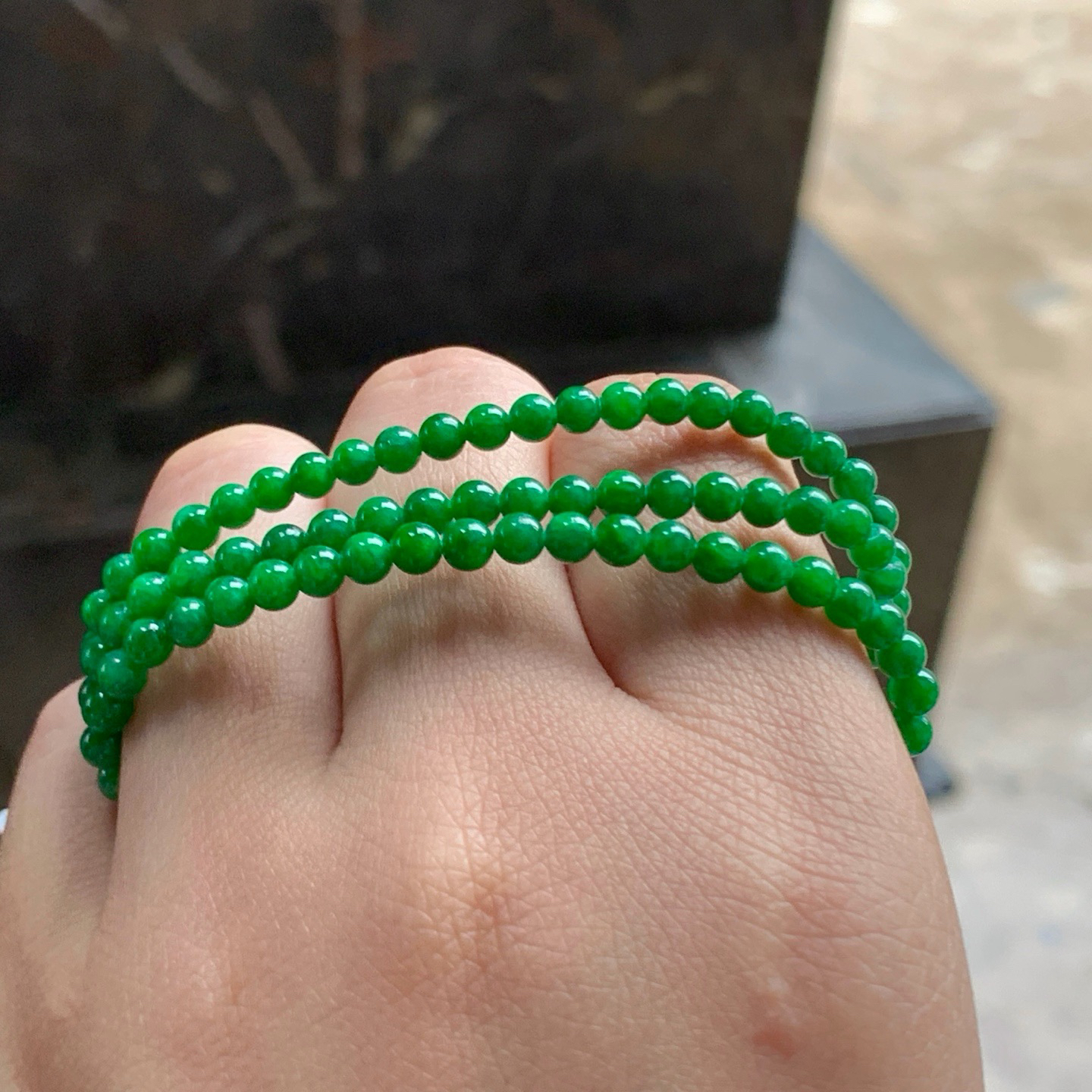 辣绿色珠链^_^鲜艳 尺寸3.4