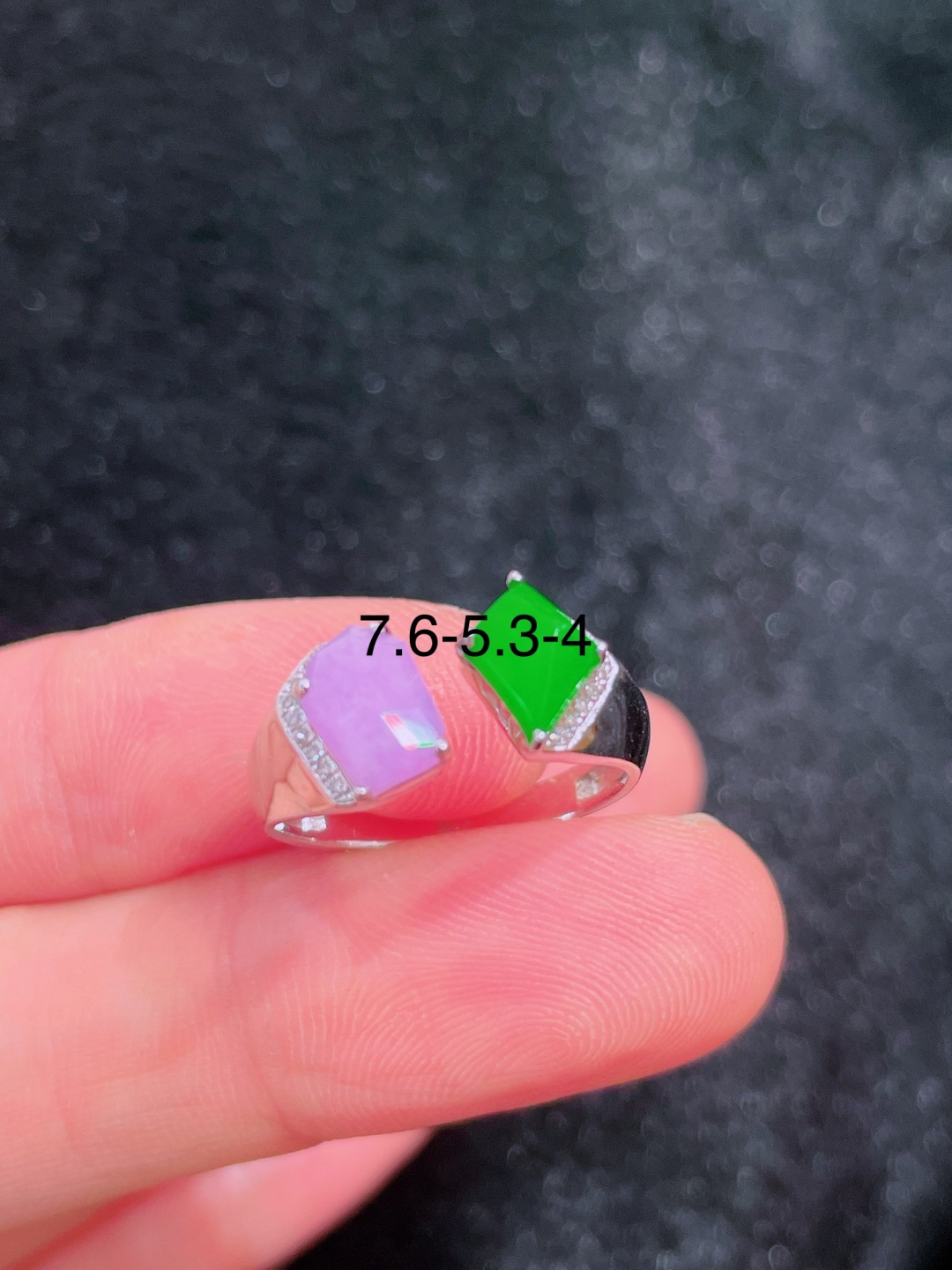 ️冰种绿紫戒指 晶莹剔透，新颖时尚，无裂，7.6-5.3-4