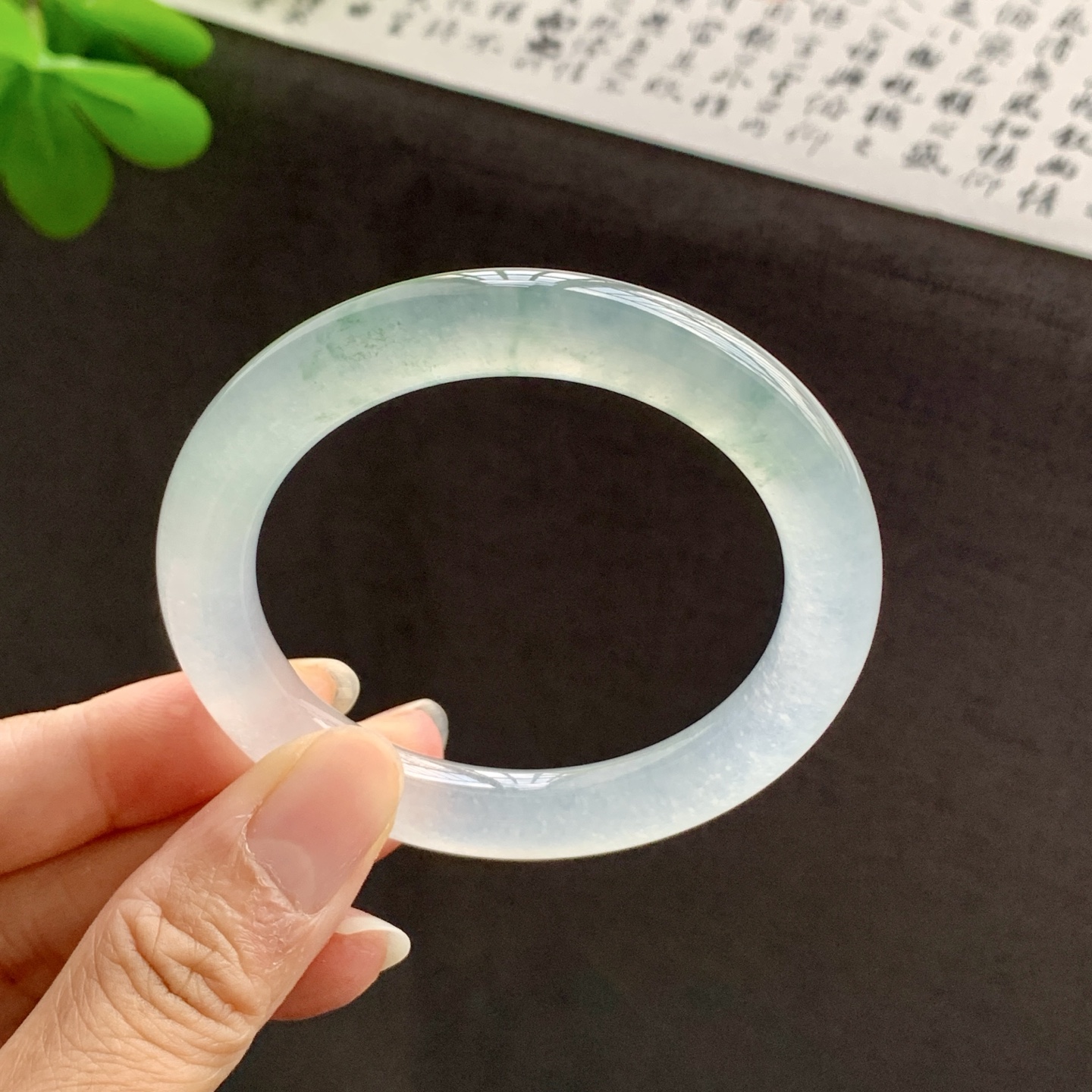 冰飘花圆条翡翠手镯 51.4-9.2-9.3