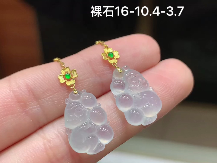 18K 冰种灵猴献寿耳坠 无裂, 尺寸，16-10.4-3.7