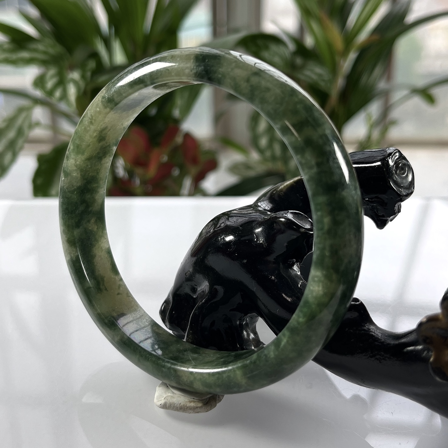 缅甸天然翡翠A货，60圈口冰糯种飘花正装手镯，尺寸59.8/13.3/7.2，重量：54.53g