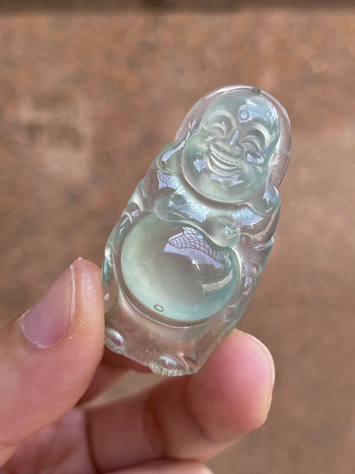 【冰种晴底站佛吊坠】种水上乘，晶莹剔透，纯净通透，莹光感很强